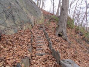 A ladder going up the side of a hill