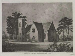 A drawing of the church of the holy communion in new york.
