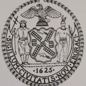 A black and white picture of the seal of new york city.